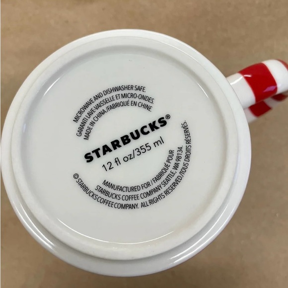 Like new Starbucks holiday ceramic mug, red with striped handle - Picture 4 of 6